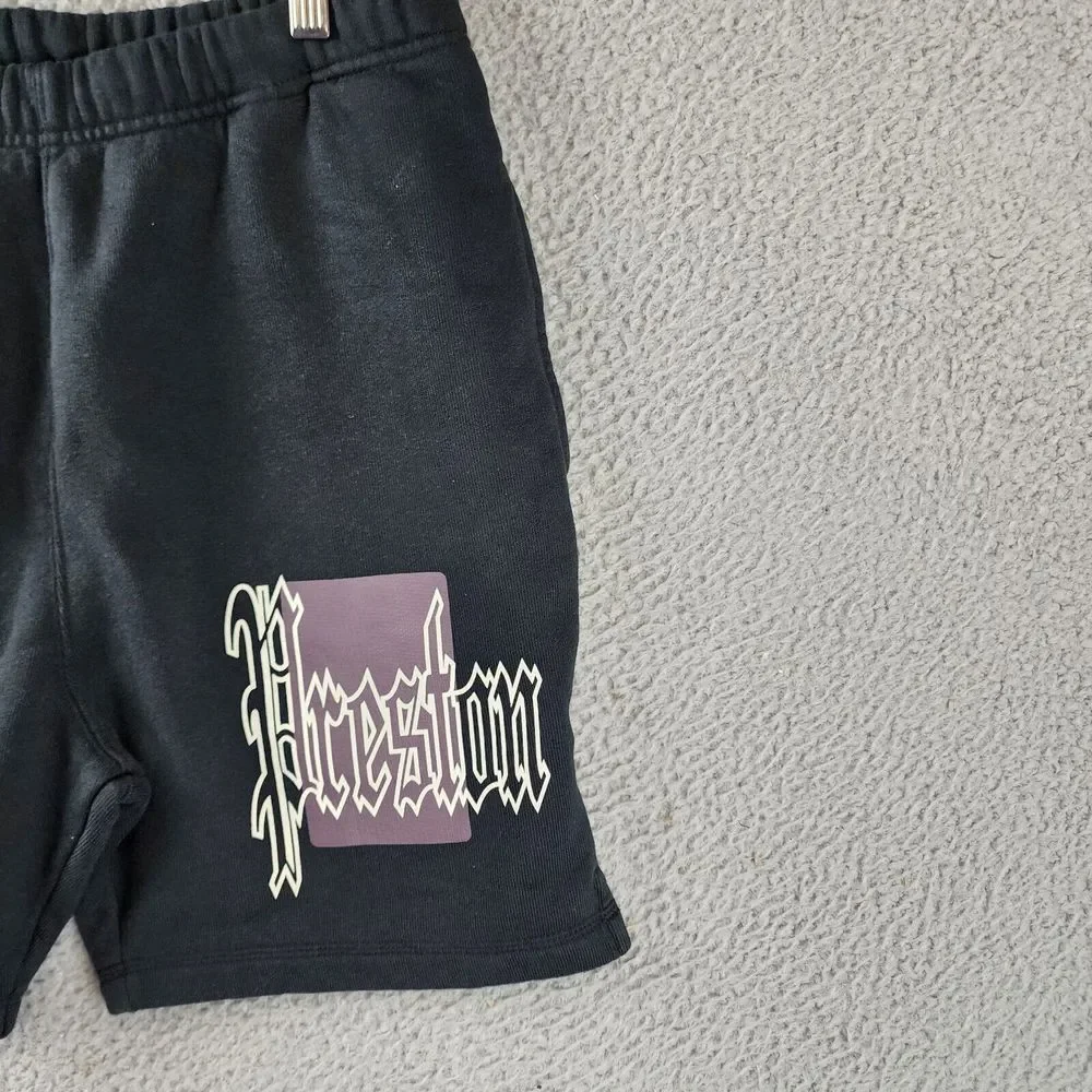 Heron Preston Color Blocks Logo Print Sweat Shorts Men's S Black Gray Pockets~ - Picture 3 of 14